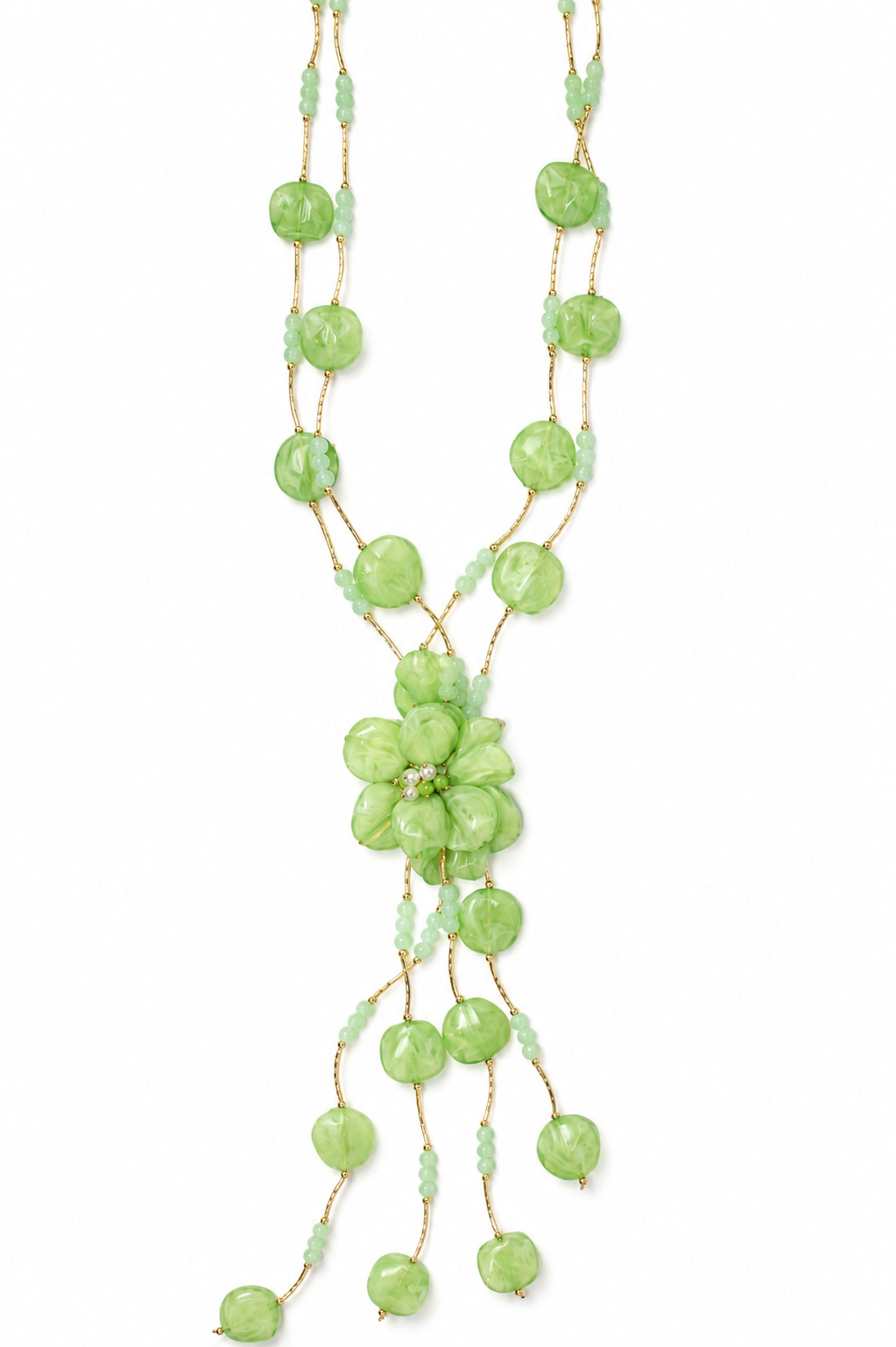 Collana Lunga Verde con Pendenti