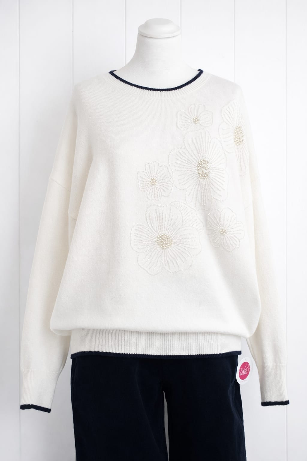 Pullover con fiori in perline